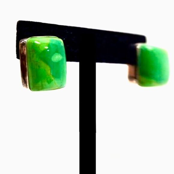 JAY KING DTR Green Turquoise Cabochon Sterling Silver Rectangular Earrings 925 - Picture 8 of 11